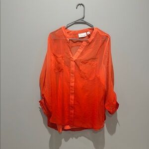 Simply Emma Women's orange Sheer Blouse w/ tank top under